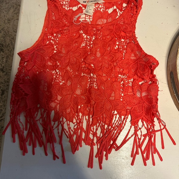 H&M Red Lace Floral Crop Top - Picture 3 of 5
